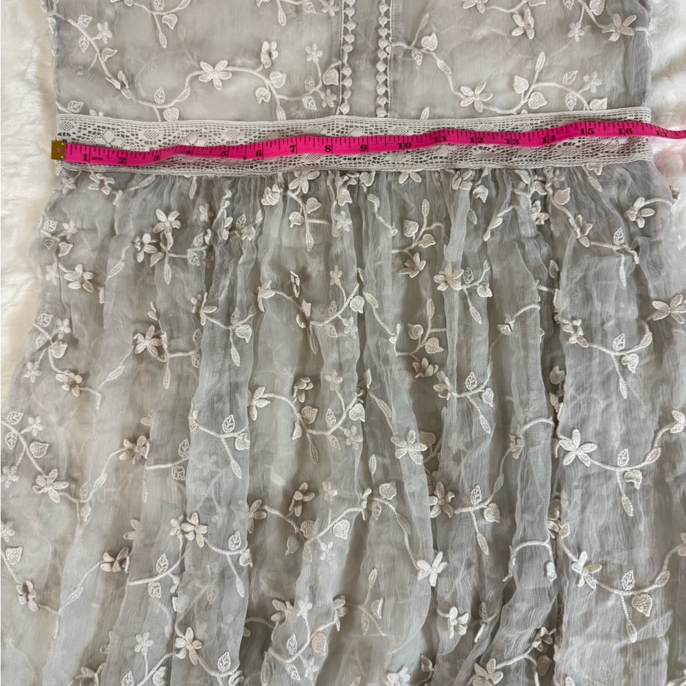 Sundance Platinum Gray Sheer Embroidered Floral Lace Peasant Dress Cottage 12 - Picture 14 of 15